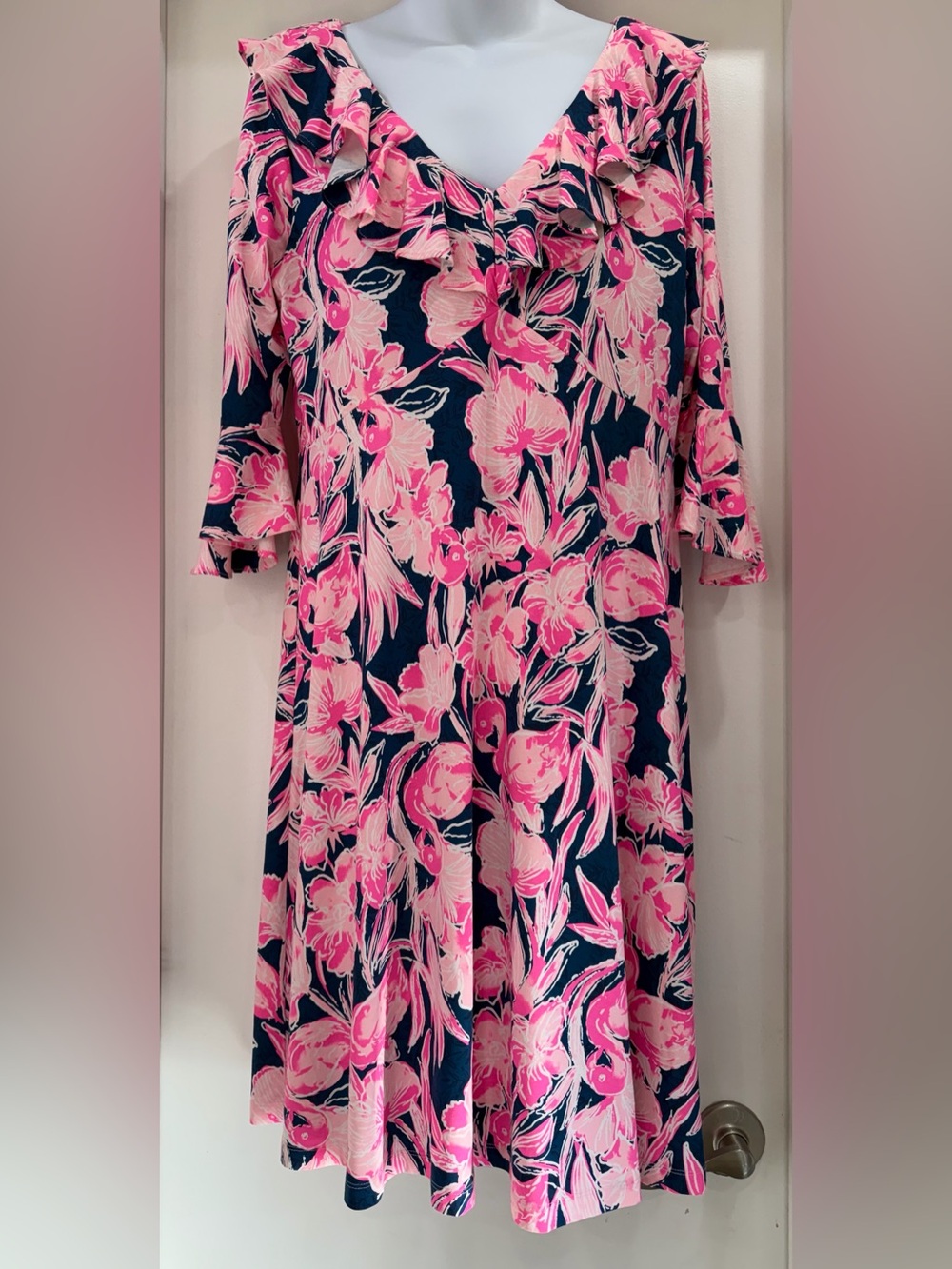 Lilly Pulitzer Stirling Dress "Inky Navy Flamingle" Flamingo 🦩 Floral 🌸 Large